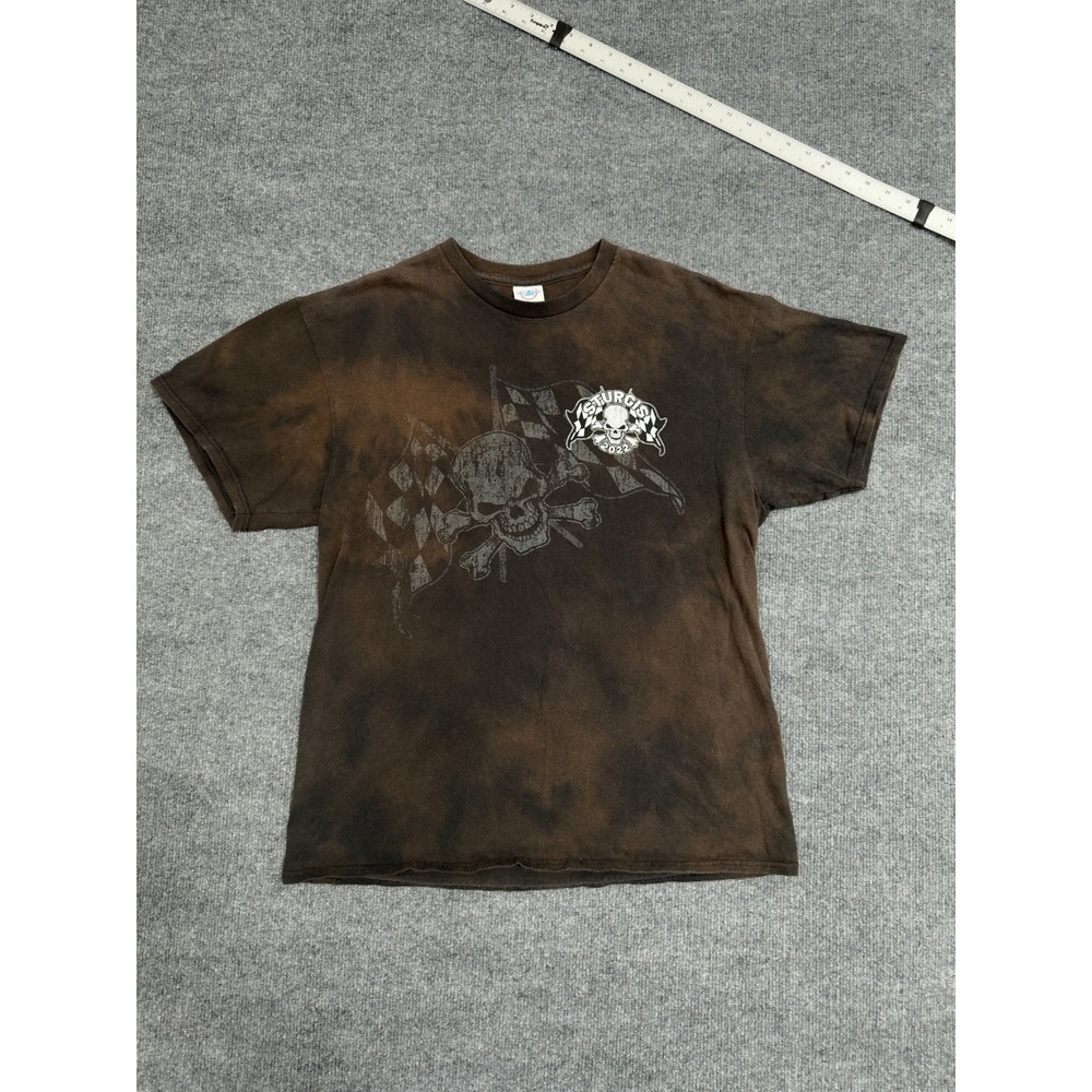 Sturgis 2022 Motorcycle Rally T Shirt Skull‎ Flag Graphic Brown Men's Size L